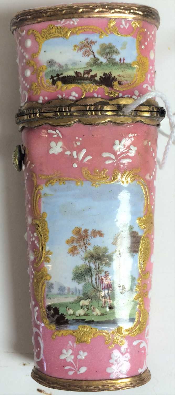 A South Staffordshire Enamel Etui, circa 1770, painted with classical landscapes within gold - Image 8 of 10