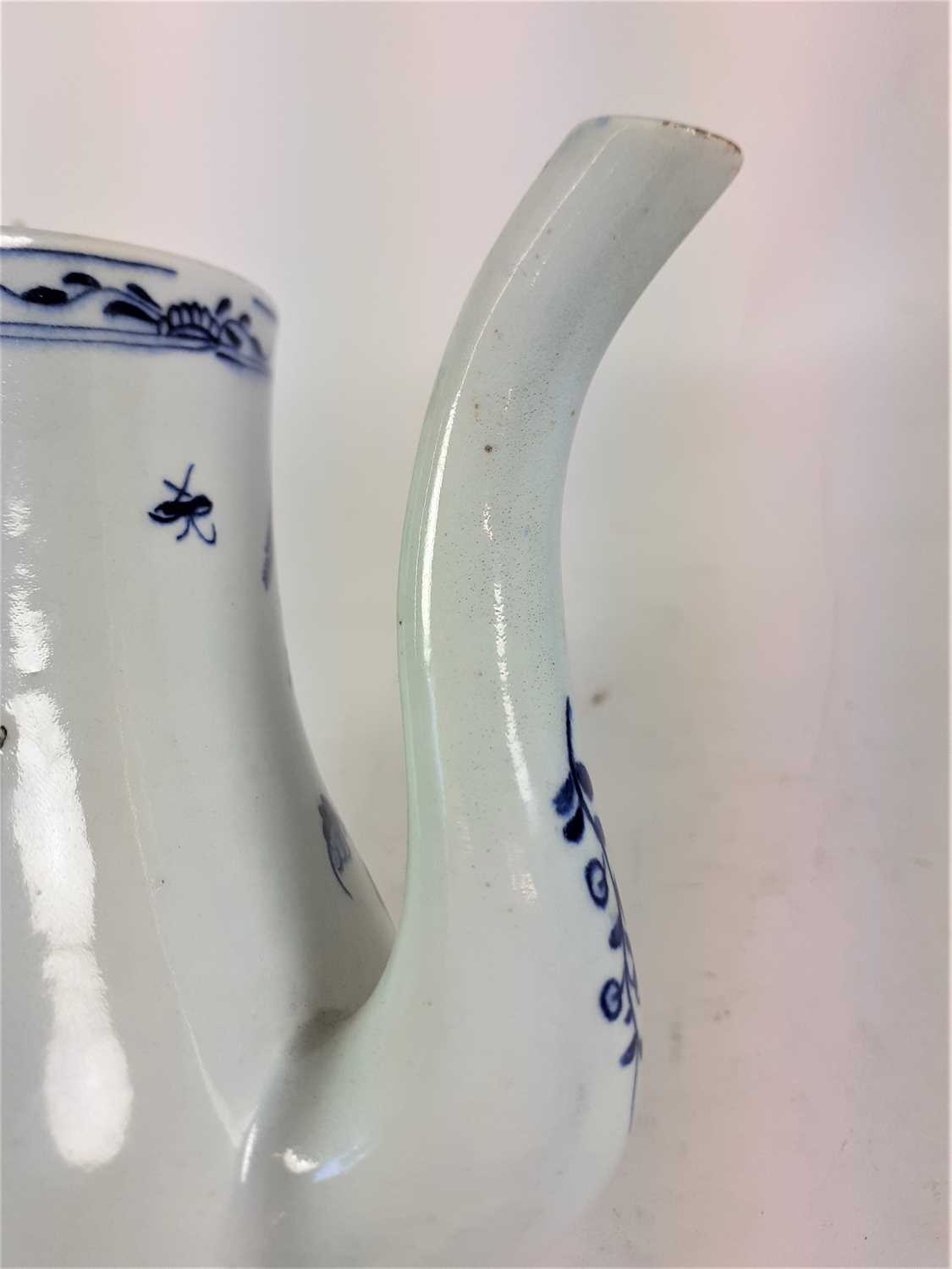 A Lowestoft Coffee Pot and Cover, circa 1770, of baluster form, painted in underglaze blue with - Image 7 of 20