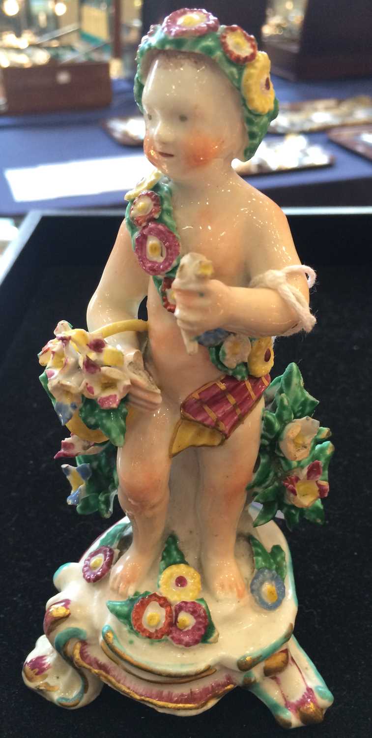 A Pair of Bow Porcelain Figures Allegorical of Spring and Autumn, 1765, each as a putto carrying a - Image 28 of 30