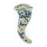 A Worcester Porcelain Cornucopia Wall Pocket, circa 1756, painted in underglaze blue with the