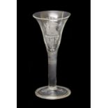 A "Nelson" Wine Glass, circa 1750, the bell-shaped bowl later engraved with The Victory and bust