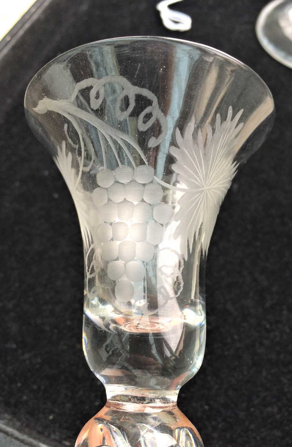 A Wine Glass, circa 1750, the bell shaped bowl engraved with fruiting vine on an inverted baluster - Image 4 of 8