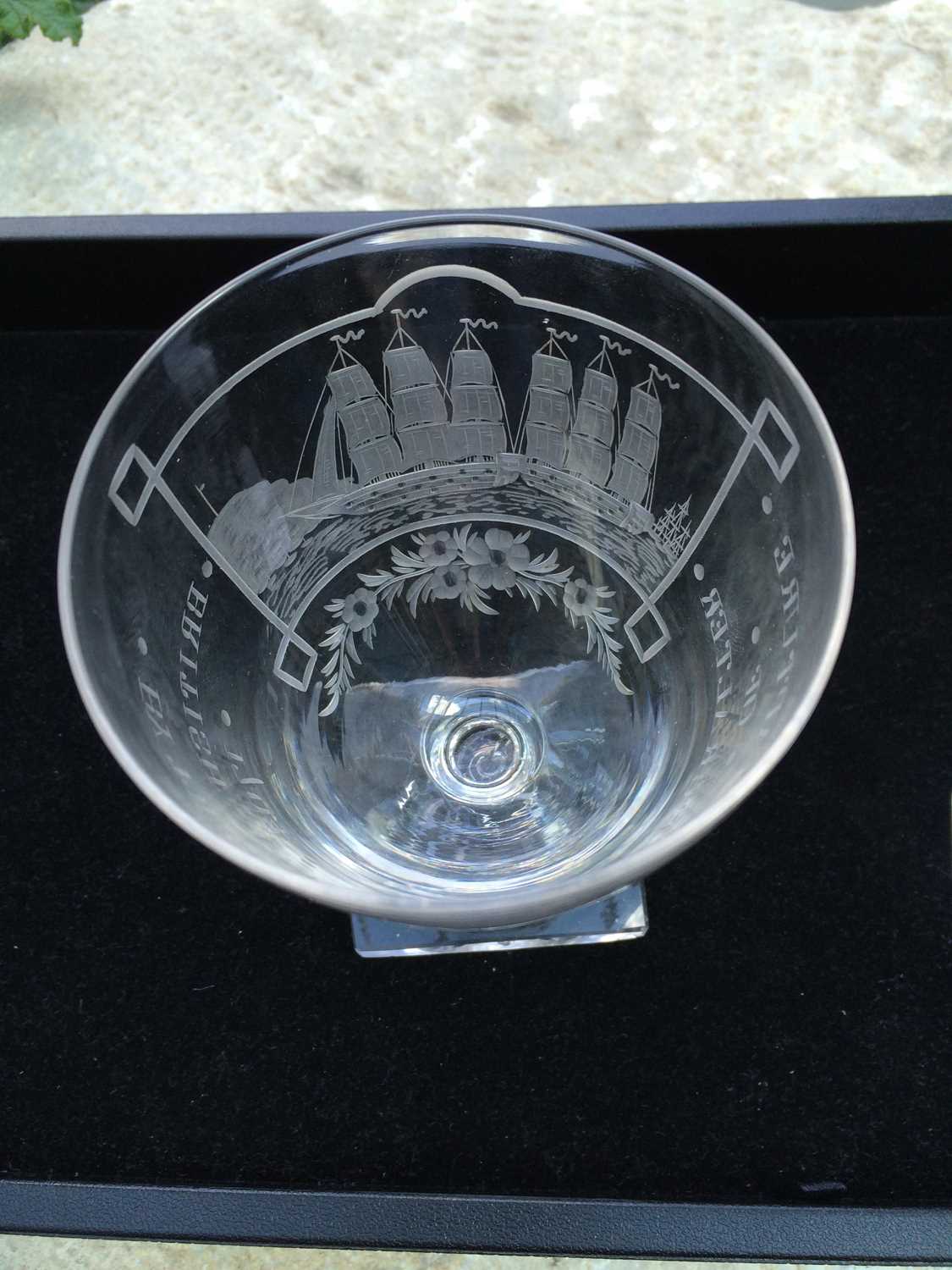 A Naval Commemorative Glass Rummer, circa 1804, the ovoid bowl engraved with men o'war with - Image 8 of 8