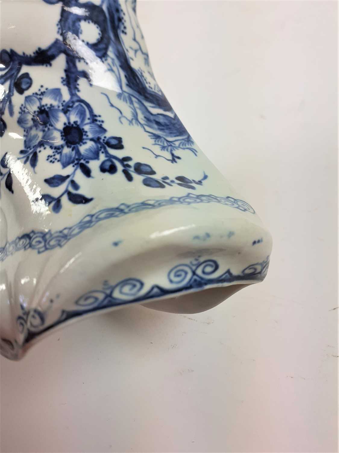 A Worcester Porcelain Cornucopia Wall Pocket, circa 1756, painted in underglaze blue with the - Image 10 of 10