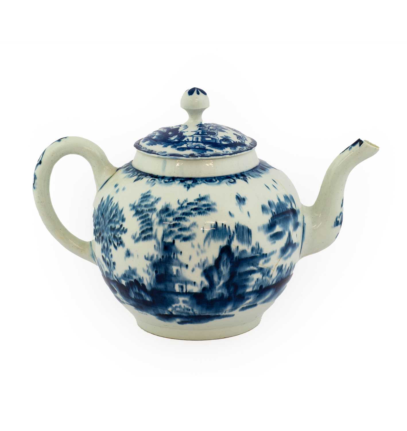 A Lowestoft Porcelain Large Teapot or Punch Pot and Cover, circa 1765-70, of globular form with