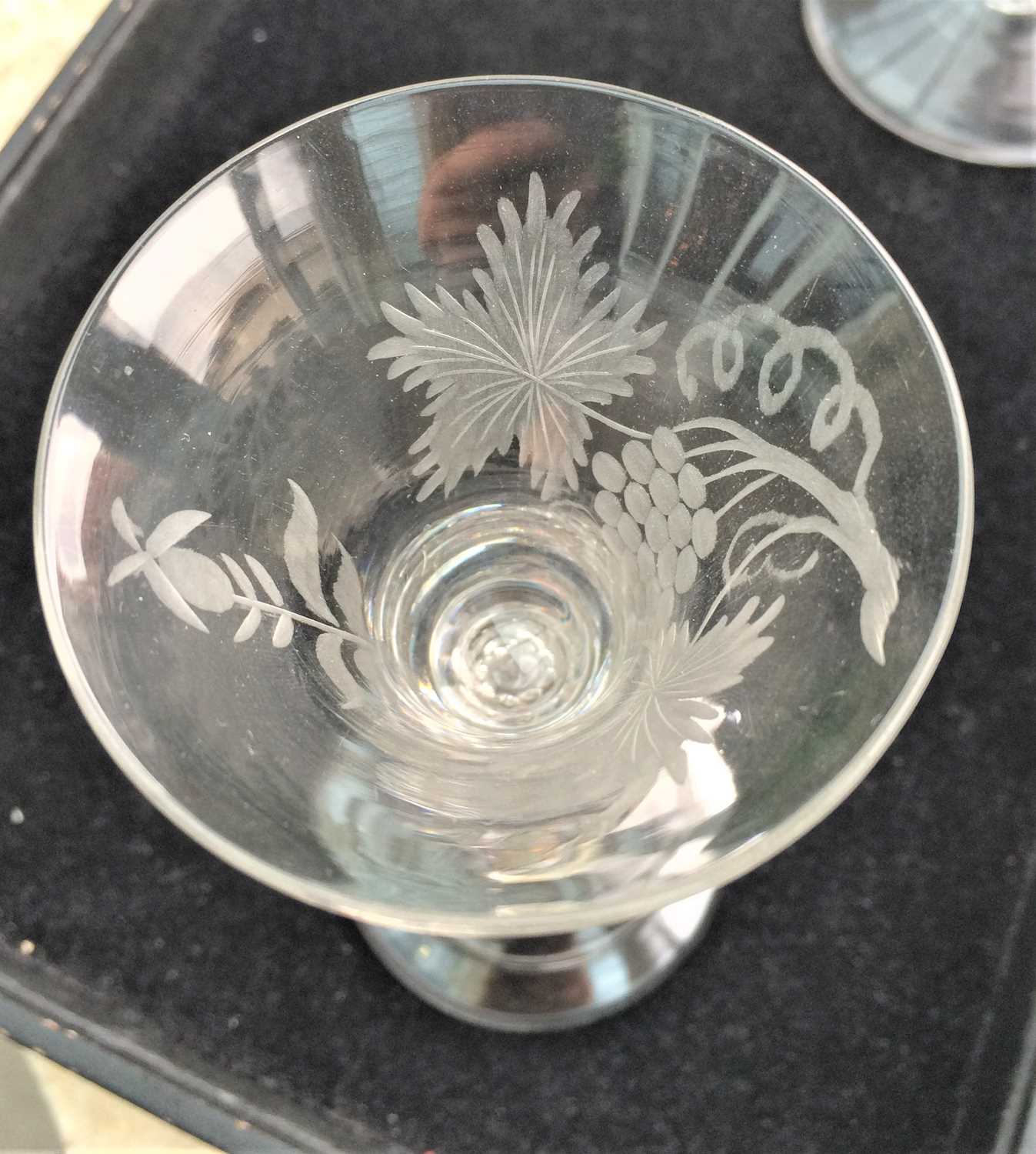 A Wine Glass, circa 1750, the bell shaped bowl engraved with fruiting vine on an inverted baluster - Image 2 of 8
