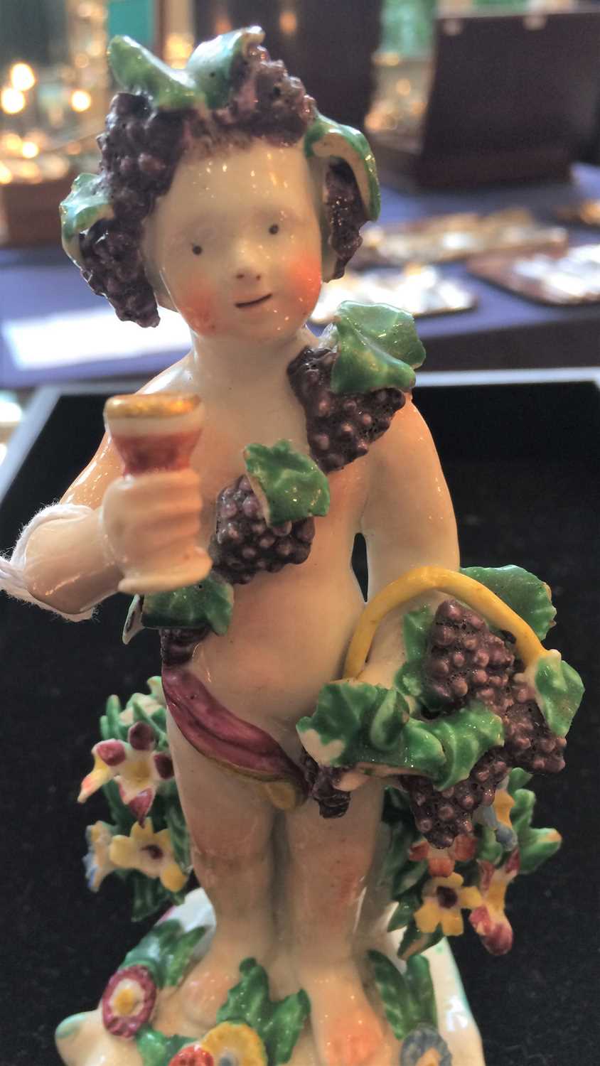 A Pair of Bow Porcelain Figures Allegorical of Spring and Autumn, 1765, each as a putto carrying a - Image 9 of 30