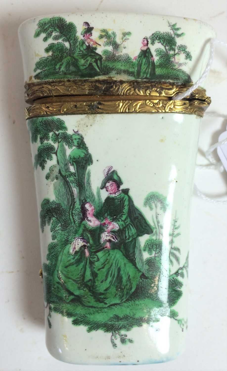 A South Staffordshire Enamel Etui, circa 1770, of rounded flared form, painted in green monochrome - Image 5 of 9