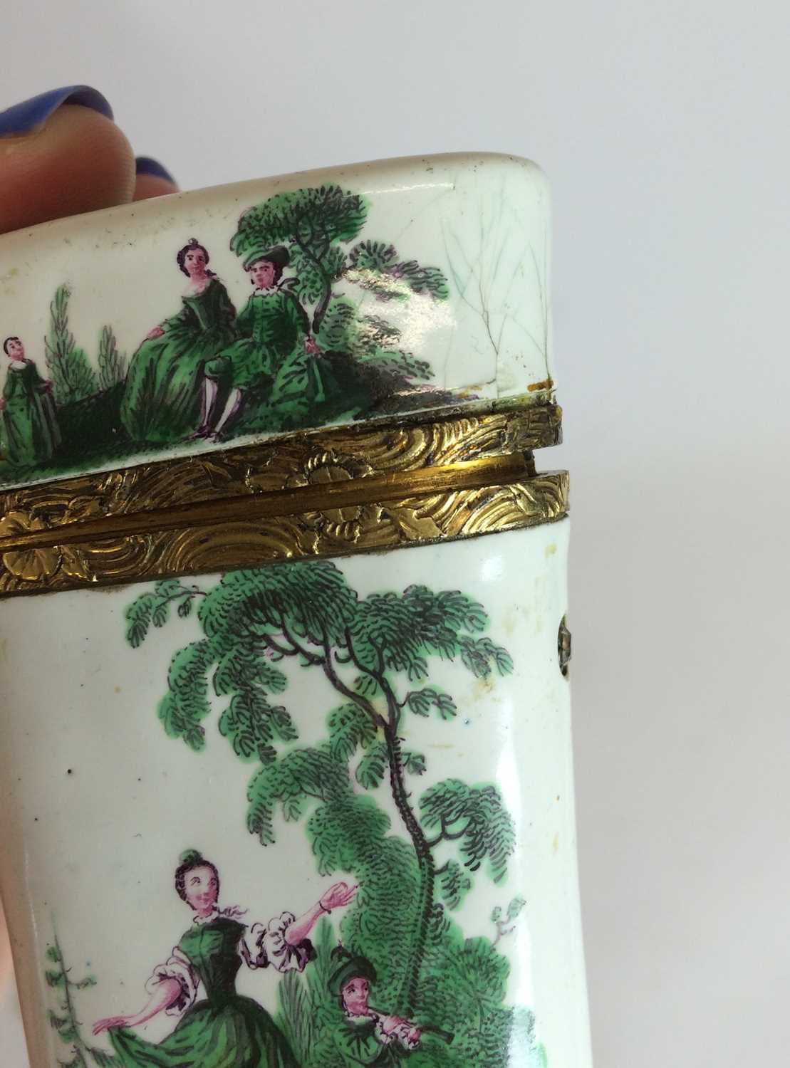 A South Staffordshire Enamel Etui, circa 1770, of rounded flared form, painted in green monochrome - Image 7 of 9