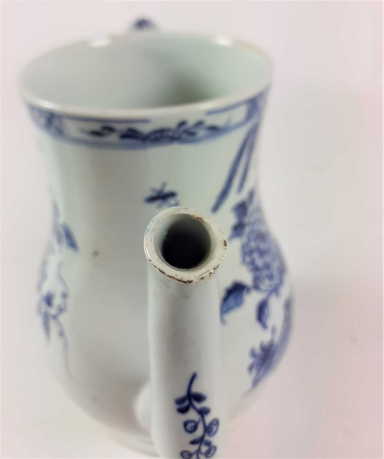 A Lowestoft Coffee Pot and Cover, circa 1770, of baluster form, painted in underglaze blue with - Image 8 of 20