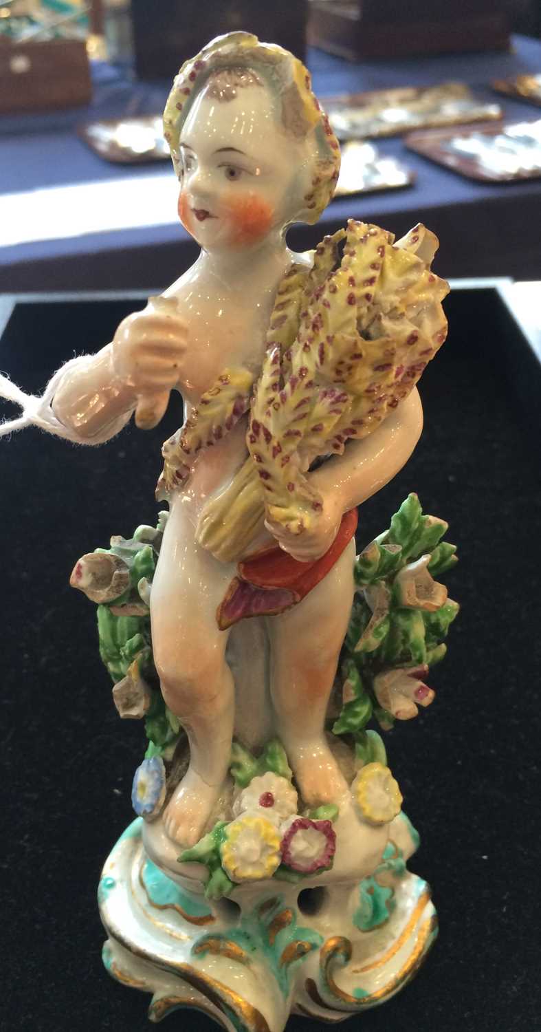 A Pair of Bow Porcelain Figures Allegorical of Spring and Autumn, 1765, each as a putto carrying a - Image 16 of 30