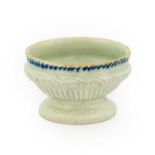 A John Pennington Liverpool Porcelain Salt, circa 1775, of reeded and feather-moulded oval form on