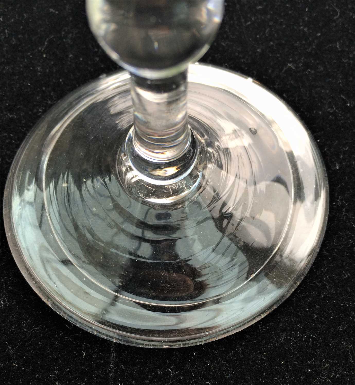 A Balustroid Wine Glass, circa 1740, the ogee bowl on a double ball-knopped plain stem and folded - Image 3 of 7