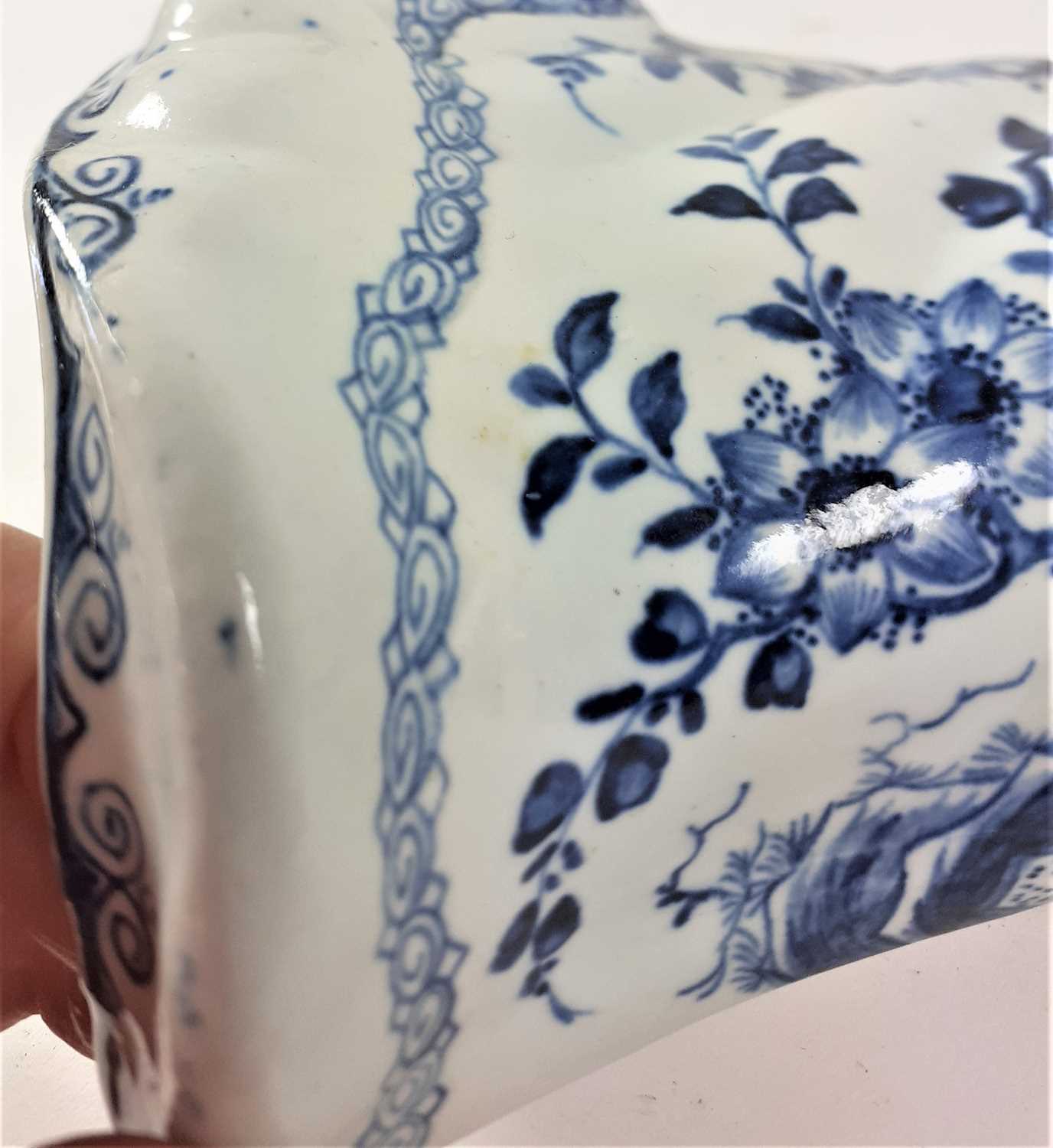 A Worcester Porcelain Cornucopia Wall Pocket, circa 1756, painted in underglaze blue with the - Image 5 of 10