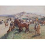 John Atkinson (1863-1924)Horse Fair, possibly ApplebySigned, pencil and watercolour heightened
