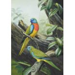 David Morrison Reid Henry (1919-1977)A pair of Scarlet-chested Parrots on a branch Signed,