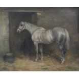 Robert L Alexander RSA RSW (1840-1923) ScottishStanding grey horse in a stableSigned and dated 1905,