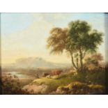 Charles Towne (1763-1840)Landscape with figure tending sheep and cattle Signed and inscribed, oil on