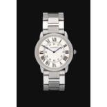 Cartier: A Stainless Steel Calendar Wristwatch signed Cartier, model: Cartier Ronde Solo, ref: 2934,