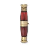 A Victorian Gilt-Metal Mounted Ruby-Coloured Glass Combination Double Scent-Bottle and Vinaigrette A