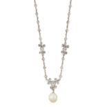 An 18 Carat White Gold Cultured Pearl and Diamond Necklace