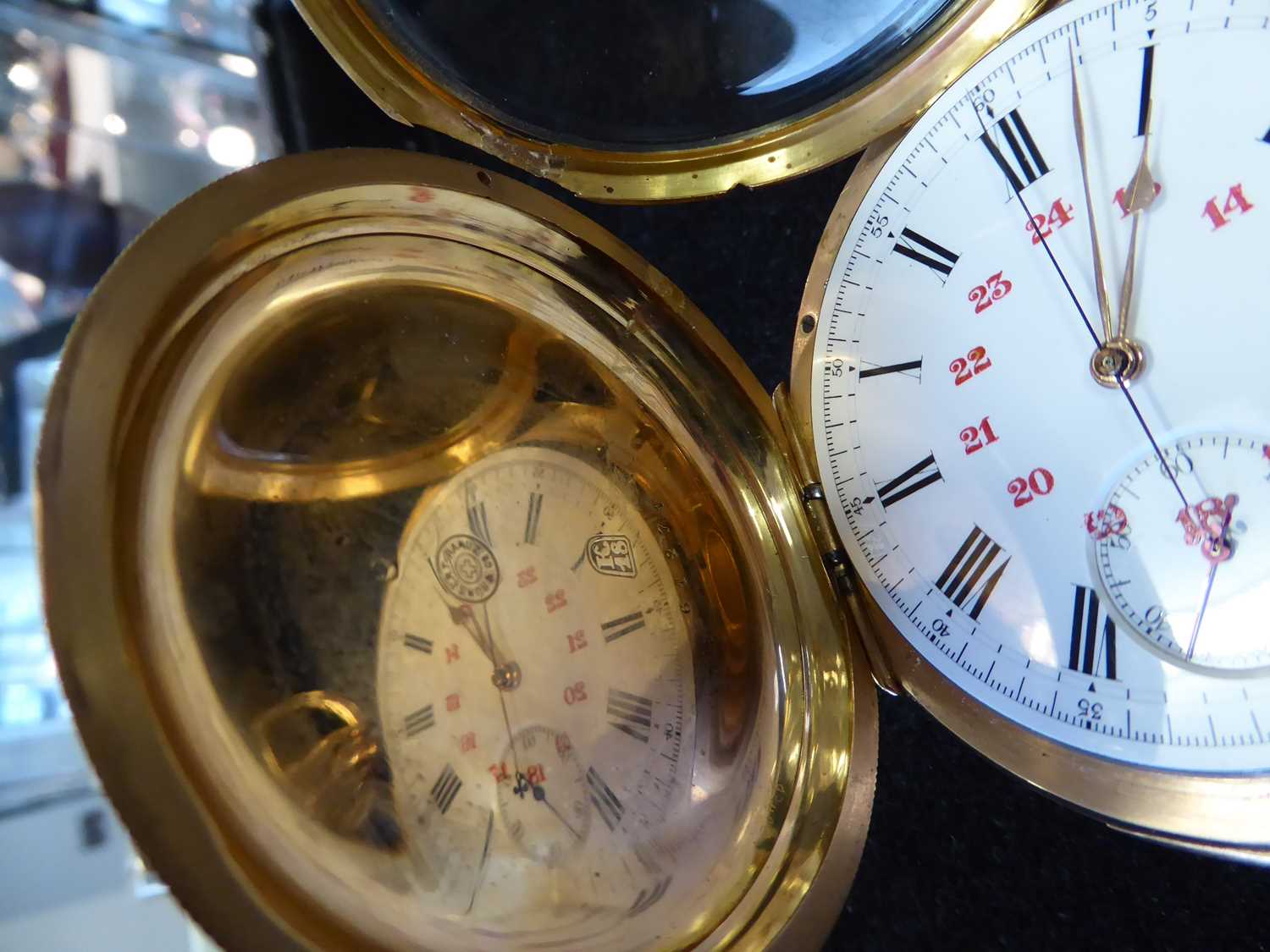 Charles Humbert Fils: An 18 Carat Gold Full Hunter Quarter Repeater Chronograph Pocket Watch signed - Image 8 of 10