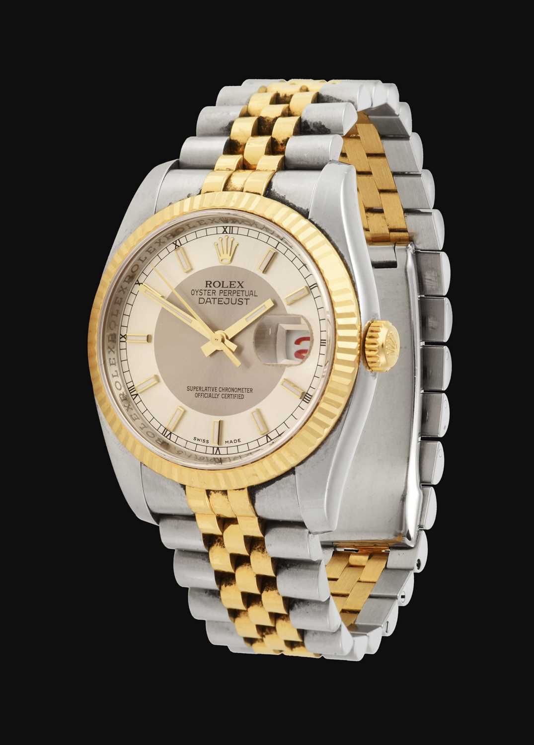 Rolex: A Steel and Gold Automatic Calendar Centre Seconds Wristwatch signed Rolex, Oyster Perpetual,