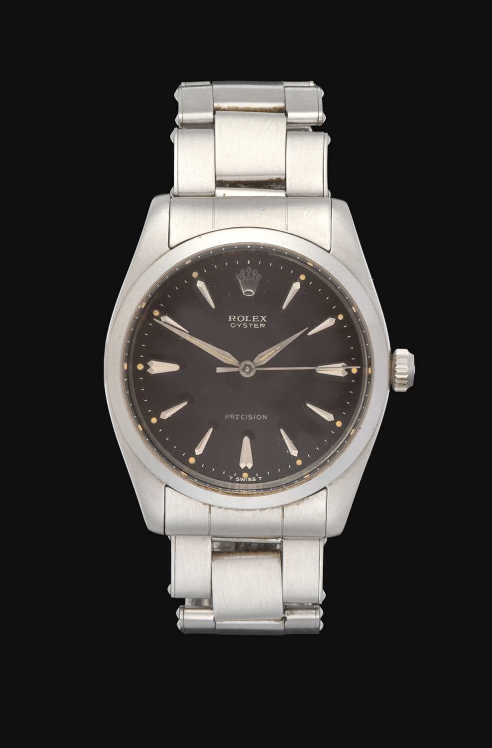 Rolex: A Stainless Steel Centre Seconds Wristwatch signed Rolex, model: Oyster Precision, ref: 6424,