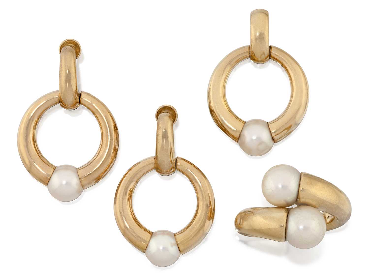 A Cultured Pearl Ring and Pendant, by Cartier and A Pair of Matching Drop Earrings