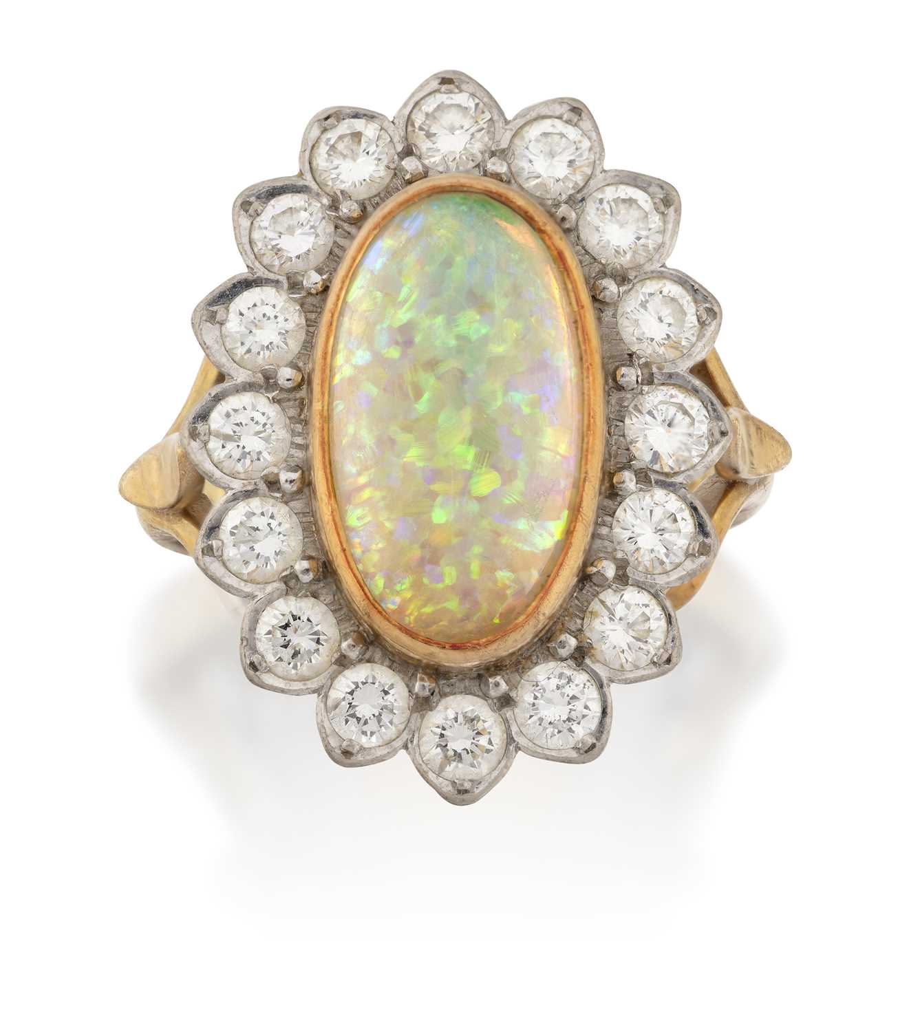 An Opal and Diamond Cluster Ring