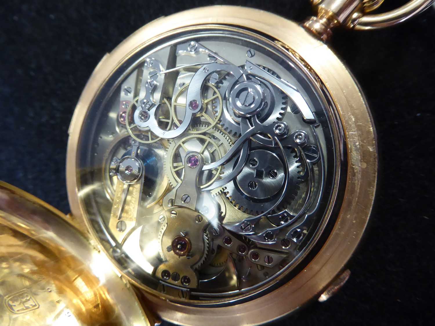 Charles Humbert Fils: An 18 Carat Gold Full Hunter Quarter Repeater Chronograph Pocket Watch signed - Image 7 of 10