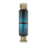 A Victorian Gilt-Metal Mounted Blue/Green Glass Double Scent-Bottle by George Brace, London, Last Qu