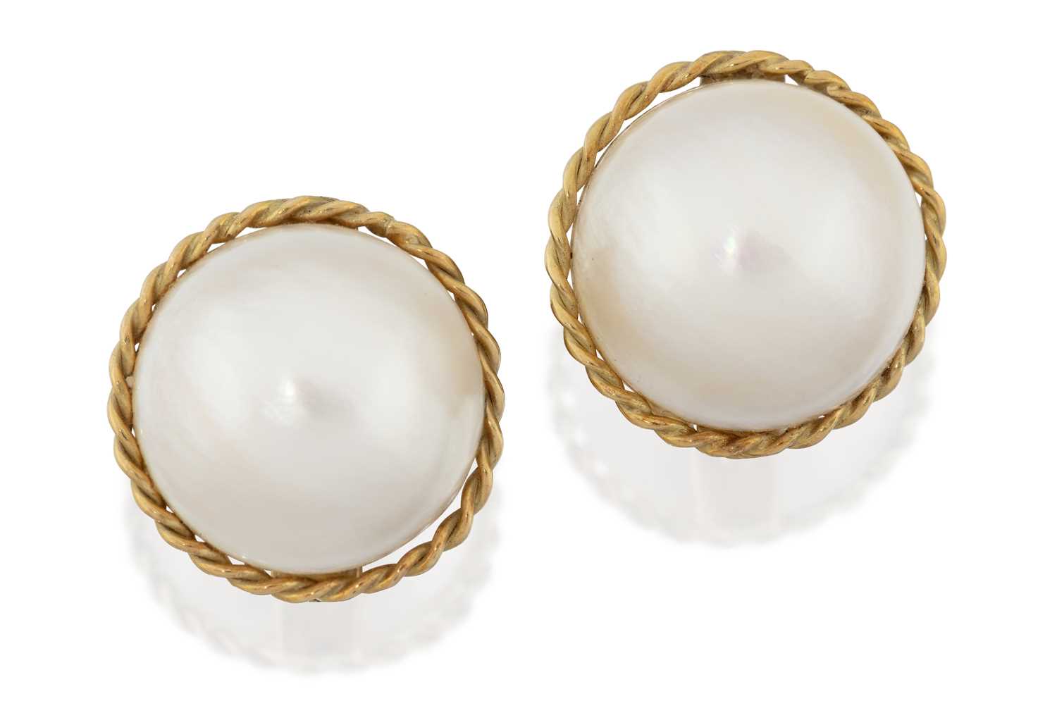 A Pair of 18 Carat Gold Mabe Pearl Earrings