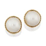 A Pair of 18 Carat Gold Mabe Pearl Earrings
