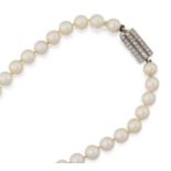 A Cultured Pearl Necklace, with a Diamond Clasp