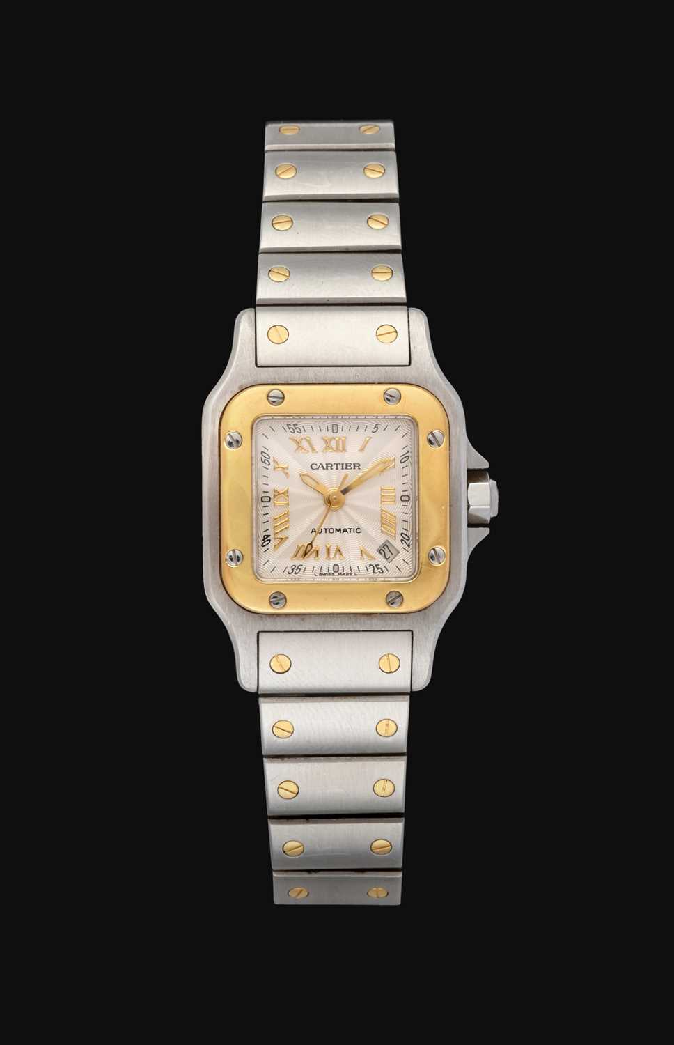 Cartier: A Lady's Steel and Gold Automatic Calendar Centre Seconds Wristwatch signed Cartier, model: