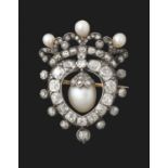 A Victorian Diamond and Pearl Brooch Circa 1850