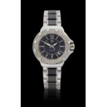 Tag Heuer: A Lady's Stainless Steel Diamond Set Calendar Centre Seconds Wristwatch signed Tag Heuer,
