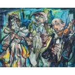 P * Lorian (20th century) French Portrait of three clowns as musicians Signed and dated (19)63?, oil