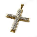 A 9 carat gold diamond cross pendant, length 4.9cmGross weight 4.1 grams.