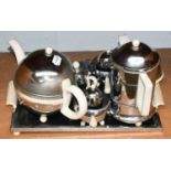 An Art Deco PB metal mounted pottery teaset, and other similar teawares