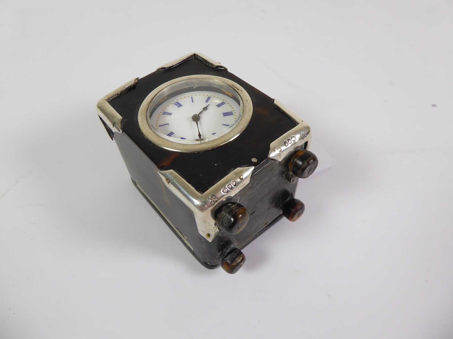 A Victorian and George V Silver-Mounted Tortoiseshell-Cased Timepiece, The Corner Mounts by - Image 9 of 9