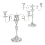 A Pair of Silver Plate Three-Light Candelabra, Apparently Unmarked, Probably First Half 19th
