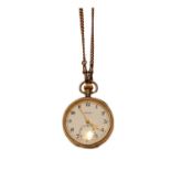 A 9-carat gold open-faced pocket watch signed vertex and with a curb link watch chain, each link