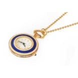 Blue enamal pocket watch with chain