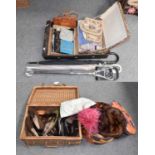 Assorted 20th century costume accessories, comprising a leather handbag, bead and decorative evening