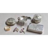 A Collection of Silver and Silver Plate Items, comprising: a silver heart-shaped box, stamped with