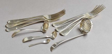 A Collection of George III and Later Flatware, including: a set of six Old English pattern table-