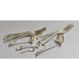 A Collection of George III and Later Flatware, including: a set of six Old English pattern table-