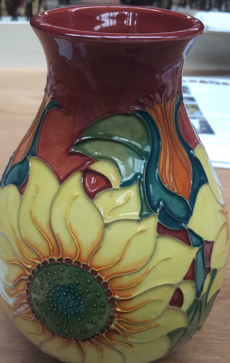 Moorcroft pottery sunflower pattern vaseGood condition. No damage or restoration. Free from crazing. - Image 4 of 8